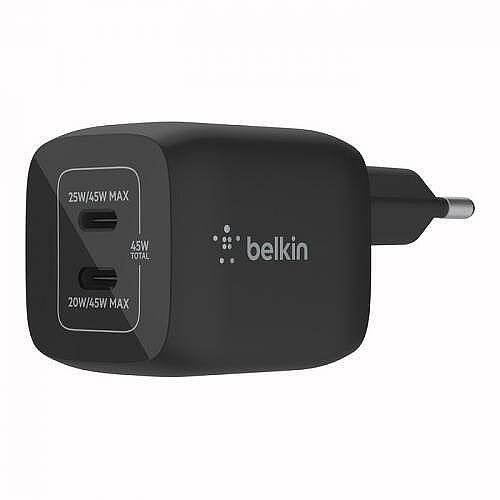 Зарядно Belkin BoostCharge USB-C x 2 45W, Черен