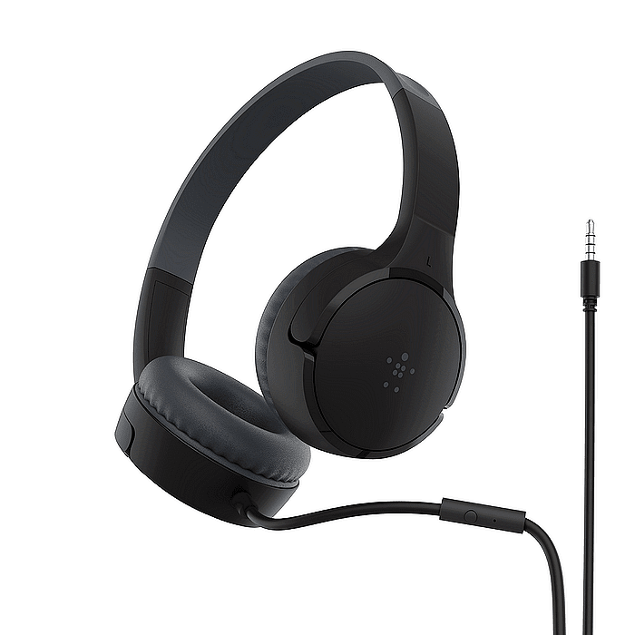 Слушалки Belkin SoundForm Mini с кабел за деца, Черни