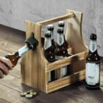 Дървена поставка за 6 бирени бутилки с отварачка, KESPER Германия