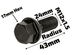 Черен болт за джанта M12x1.5 Сфера 24mm