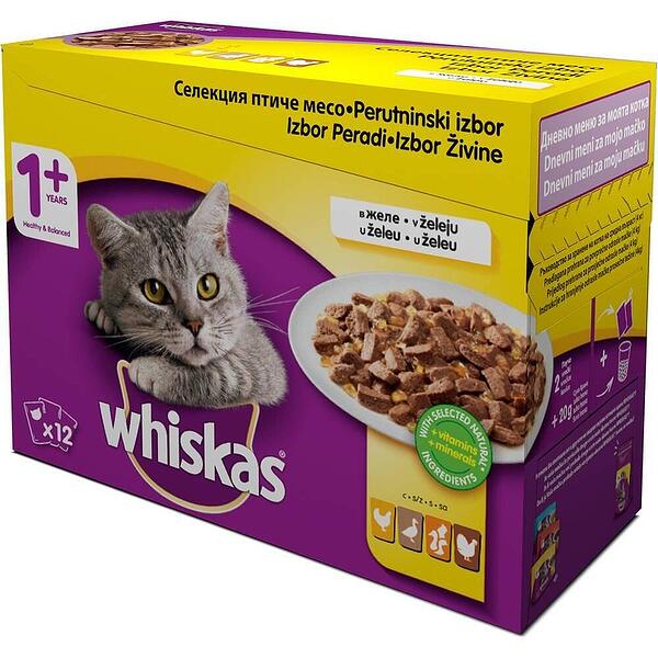 Whiskas Pouch Poltry Mix - с месо от птици в желе 12 броя / 85 грама