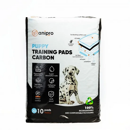 anipro Подложка за кученца с активен въглен XL 90х60 см, 10 бр в биоразградима опаковка