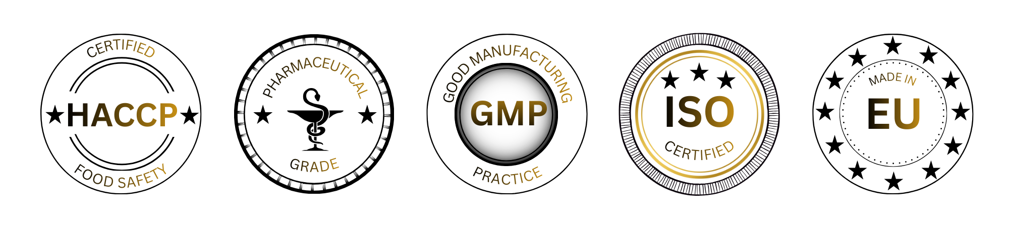 Сертификати: HACCP · Pharmaceutical Grade · GMP · ISO · Made in EU