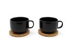 BREDEMEIJER Сет от 2 керамични чаши за чай с бамбукови подложки “Umea“ - черни - 250 мл.