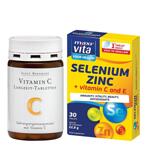 Комплект Витамин C с удължено освобождаване - 120 таблетки, Sanct Bernard и Селен + Цинк - 30 таблетки, Maxi Vita