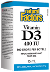 Natural Factors, Течен витамин Д3 Big Friends 400 IU, 15 ml/500 дози