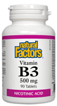 Natural Factors, Витамин B3, ниацин, 500 мг, 90 таблетки