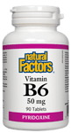 Natural Factors, Витамин В6 (пиридоксин), 50 мг, 90 таблетки