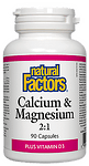 Калций, магнезий и витамин Д3 - 90 капсули от Natural Factors