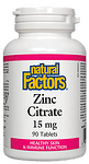 NAtural Factors, Цинков цитрат, 15 мг, 90 таблетки
