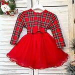 Детска коледна рокличка от червено каре и тюл 8022