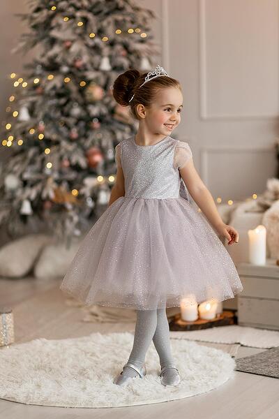 Рокля в сребърно с кристали