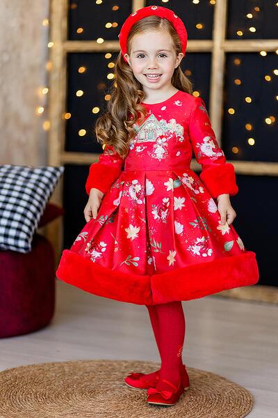 Коледна рокля с принт Червена шапчица