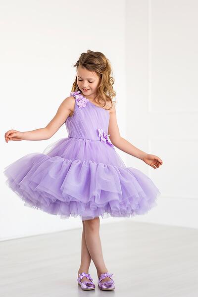 Рокля с едно рамо в лилаво