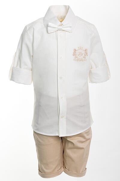 Комплект за кръщене в бяло и бежово