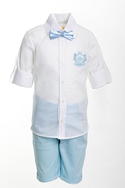 Комплект за кръщене в бяло и светло синьо