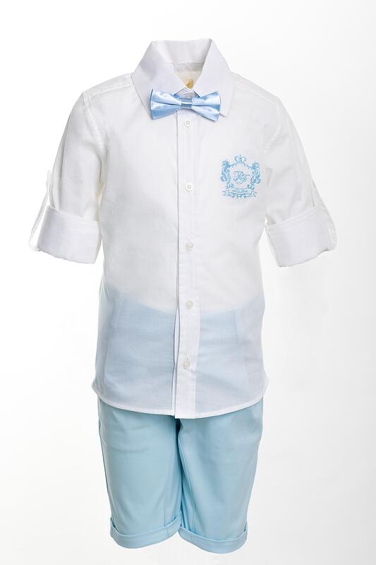 Комплект за кръщене в бяло и светло синьо