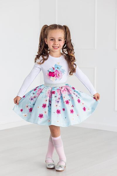 Пола в синьо с флорален принт