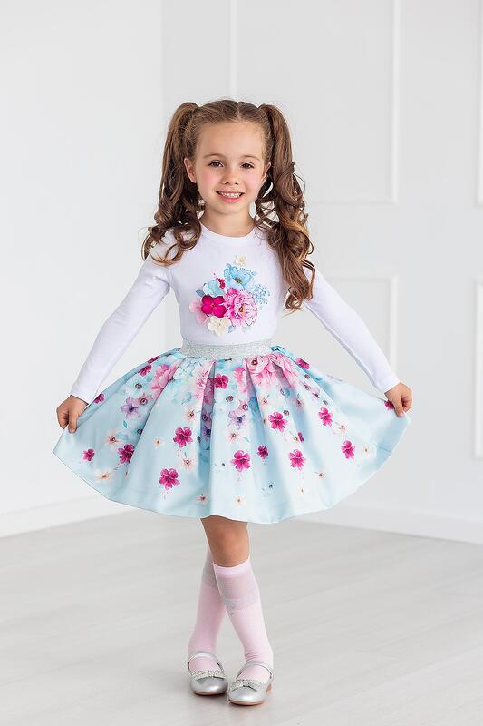 Пола в синьо с флорален принт