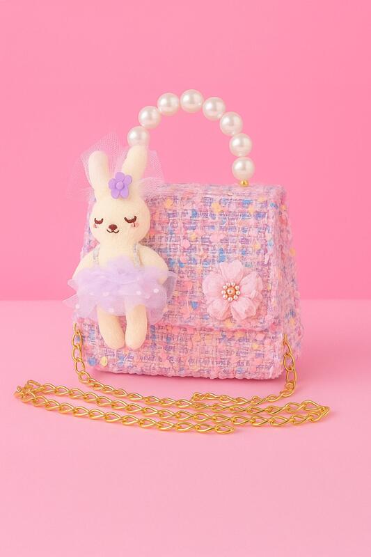 Чантичка в розов цвят със зайче