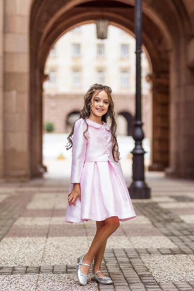 Детска официална рокля с болеро в розов цвят