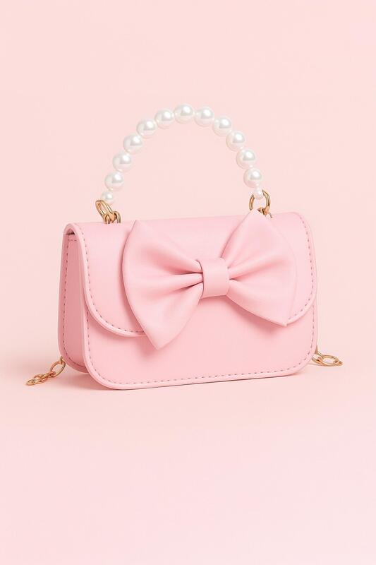 Детска розова чанта с панделка