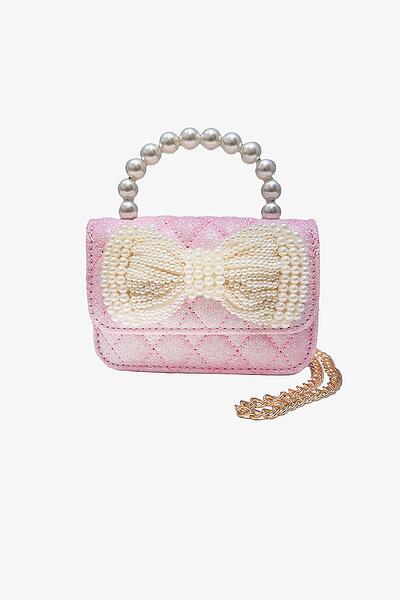 Детска чантичка в сив цвят с перлена дръжка-Copy