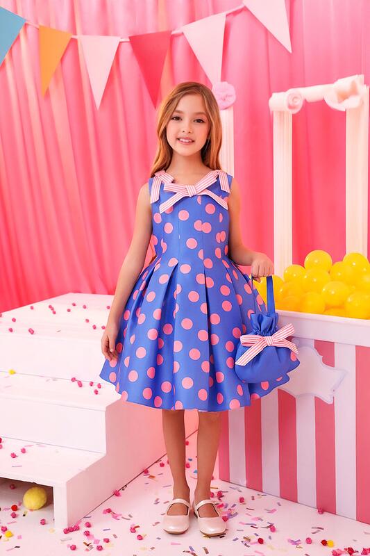 Детска елегантна рокля “Pink Dots” с чантичка