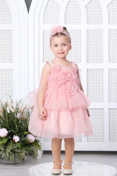Детска рокля в розово с рози
