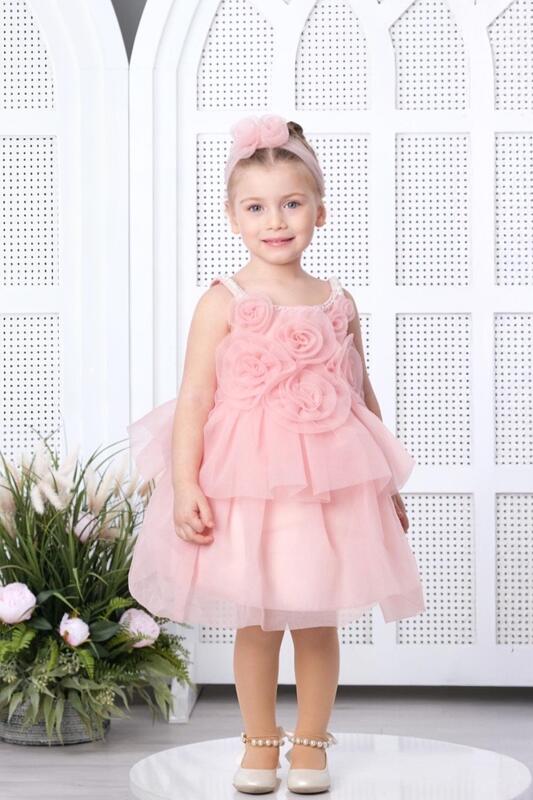 Детска рокля в розово с рози