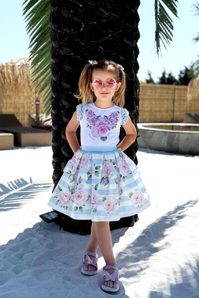 Блуза с рози и дантелени ръкави за момиче-Copy