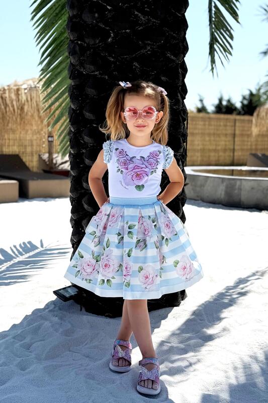 Блуза с рози и дантелени ръкави за момиче-Copy