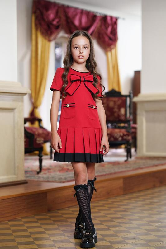 Луксозна червена рокля с панделка