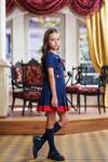 Луксозна тъмносиня рокля с червени акценти