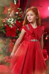 Луксозна червена празнична рокля за момиче с кристални акценти