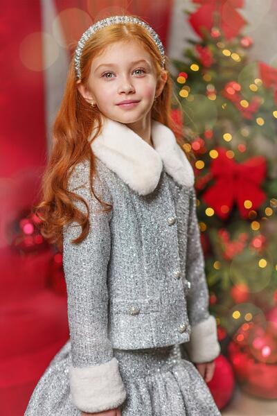 Детско сребърно сако с пухена яка