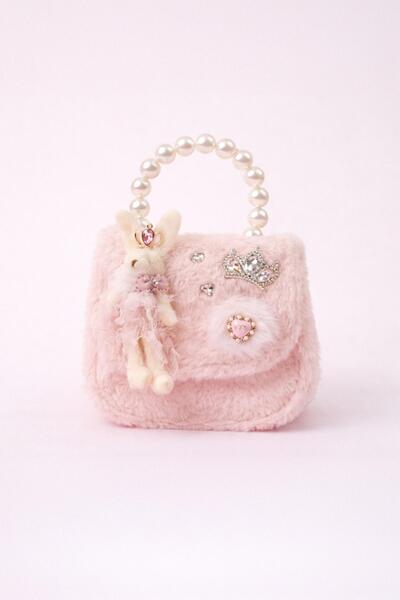 Детска дизайнерска чантичка в розов цвят с панделка от перли-Copy