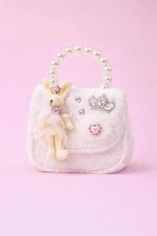 Детска чанта с перли и декоративни елементи – розова-Copy