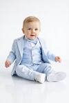 Бебешки костюм със сако, елек и папийонка – светлосин