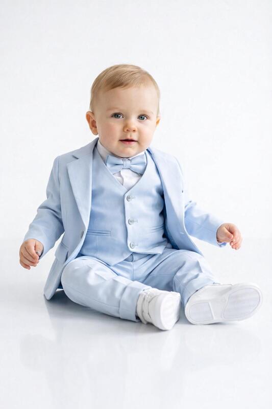 Бебешки костюм със сако, елек и папийонка – светлосин