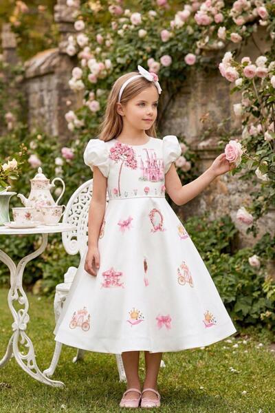 Луксозна детска рокля Princess с  3D цветя и диадема