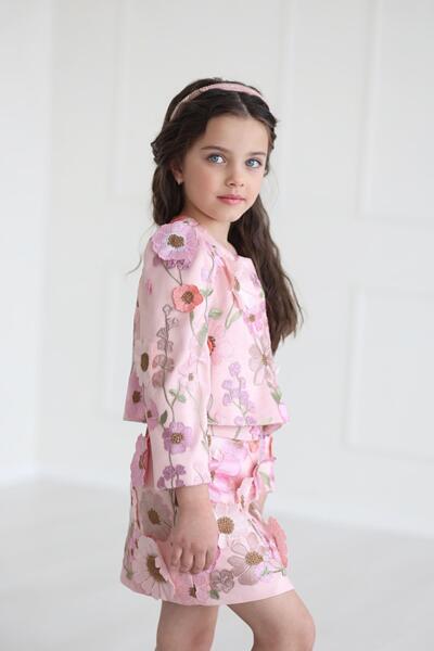 Луксозно детско сако с 3D цветя – розово