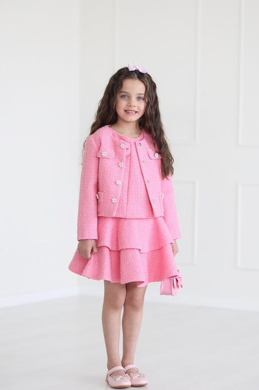 Луксозно детско сако с декоративни копчета – розово