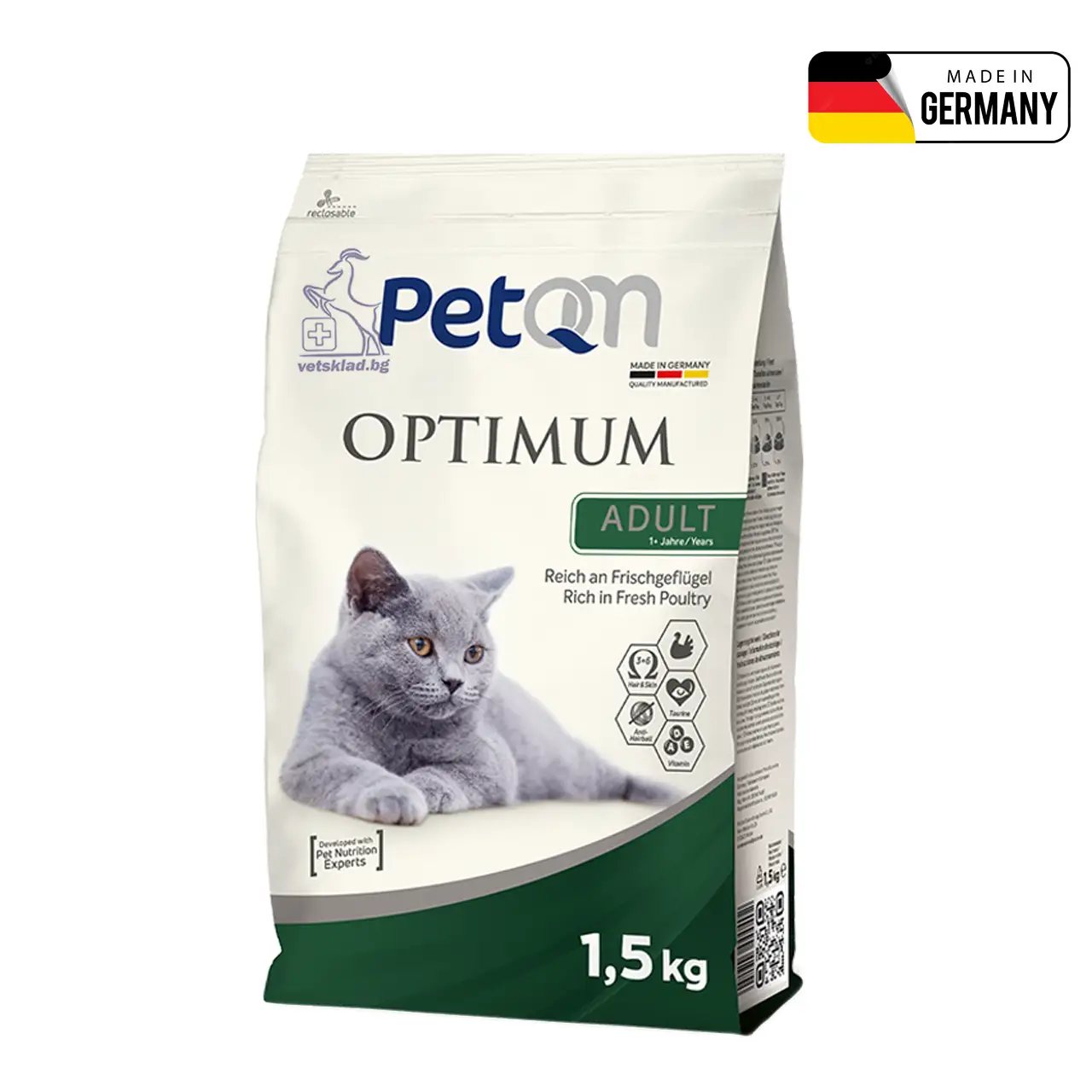 Суха храна за котки PetQM Optimum Adult - Богата на прясно птиче месо