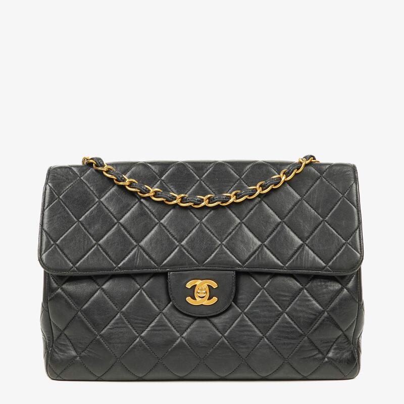 Pre-Loved Chanel Jumbo Classic Single Flap Bag Black Quilted