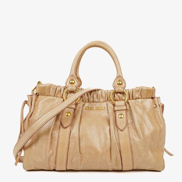 Miu Miu Drawstring Grained Leather Bucket Bag