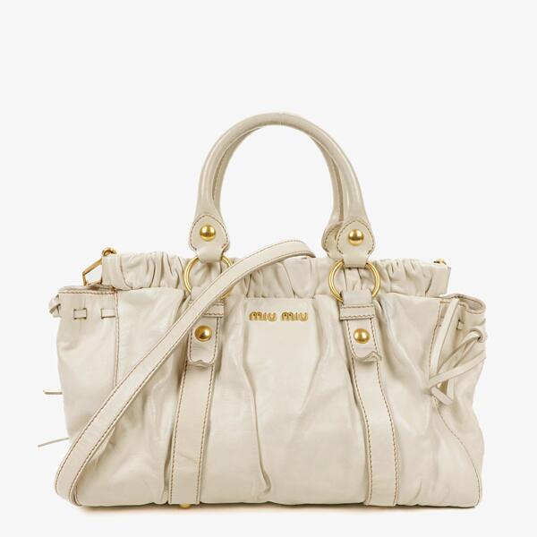 Miu Miu Drawstring Grained Leather Bucket Bag