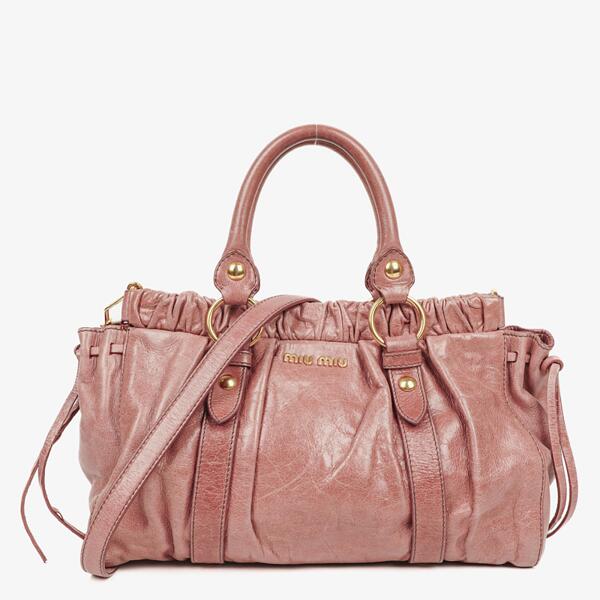 Miu Miu Drawstring Grained Leather Bucket Bag