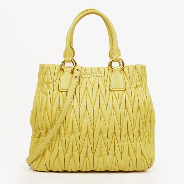 Miu Miu Drawstring Grained Leather Bucket Bag