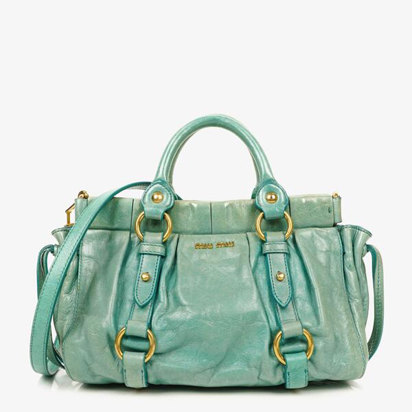 Miu Miu Drawstring Grained Leather Bucket Bag